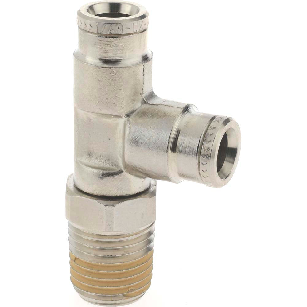 Norgren 124680428 Push-To-Connect Tube to Male & Tube to Male NPT Tube Fitting Pneufit Swivel Male Side Tee, 1/4" Thread, 1/4" OD