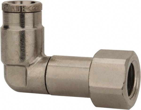 Norgren 124480418 Push-To-Connect Tube to Female & Tube to Female NPT Tube Fitting Pneufit Swivel Female Elbow, 1/8" Thread, 1/4" OD