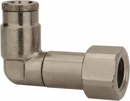 Norgren 124480418 Push-To-Connect Tube to Female & Tube to Female NPT Tube Fitting Pneufit Swivel Female Elbow, 1/8" Thread, 1/4" OD