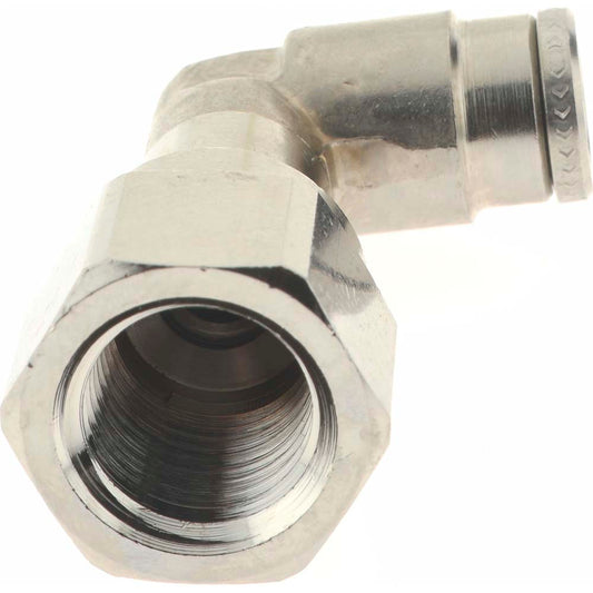 Norgren 124480428 Push-To-Connect Tube to Female & Tube to Female NPT Tube Fitting Pneufit Swivel Female Elbow, 1/4" Thread, 1/4" OD