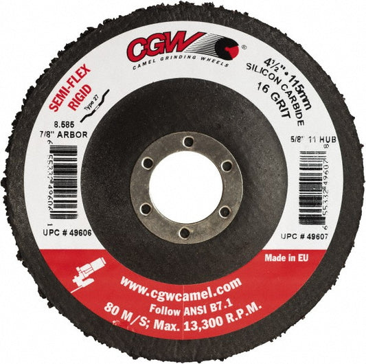CGW Abrasives 49606 Fiber Disc 4-1/2" Disc Dia, 7/8" Hole, 16 Grit, Silicon Carbide