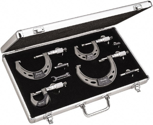 Starrett ST444.1BXRLZ Mechanical Outside Micrometer Set 4 Pc, 0 to 4" Measurement