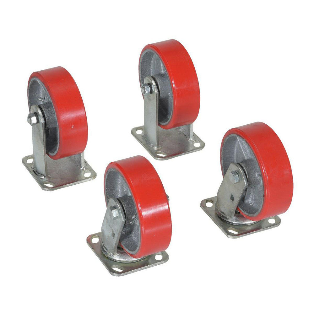 Vestil D-CK4-PU6-2 Rigid & Swivel Top Plate Caster Poly on Steel, 6" Wheel Dia, 2" Wheel Width, 2,644 lb Capacity, 6" OAH