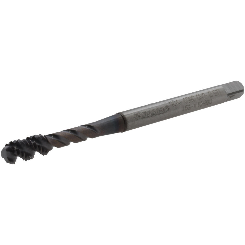 OSG 0144808 #4-40 UNC, 3 Flute, 45&deg Helix, Bottoming Chamfer, V Finish, High Speed Steel Spiral Flute STI Tap