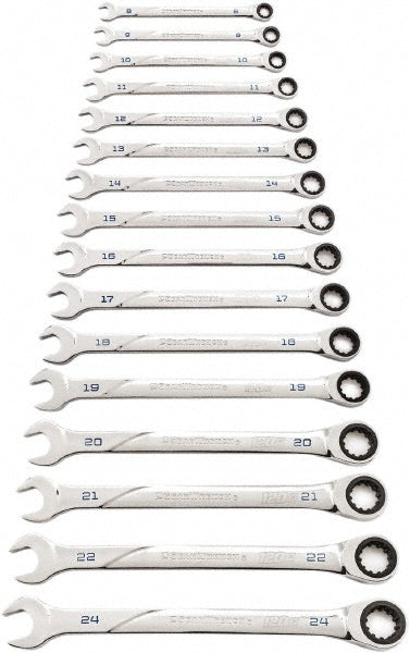GEARWRENCH 86427 Ratcheting Combination Wrench Set 16 Pc, 10 mm 11 mm 12 mm 13 mm 14 mm 15 mm 16 mm 17 mm 18 mm 19 mm 20 mm 21 mm 22 mm 24 mm 8 mm & 9 mm Wrench, Metric