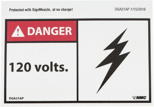 AccuformNMC DGA31AP Accident Prevention Label "Danger - 120 Volts", Rectangle, 5" Wide, 3" High