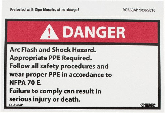 AccuformNMC DGA58AP Accident Prevention Label "Danger - Arc Flash & Shock Hazard - Appropriate Pipe Required - Follow All Safety Procedures & Wear Proper PPE in Accordance to NFPA 70 E - Failure to Comply can result in serious injury or death", Rectangle, 5" Wide, 3" High