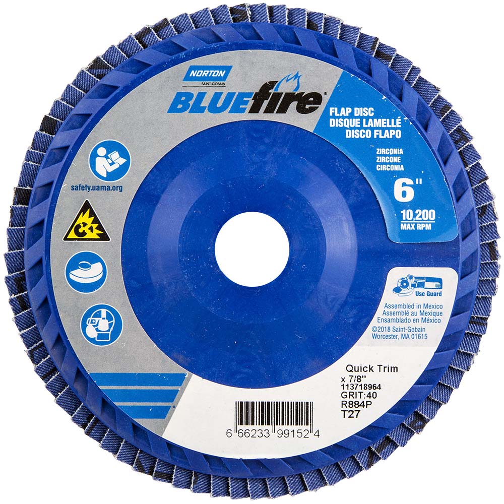 Norton 66623399152 Flap Disc 7/8" Hole, 40 Grit, Zirconia Alumina, Type 27