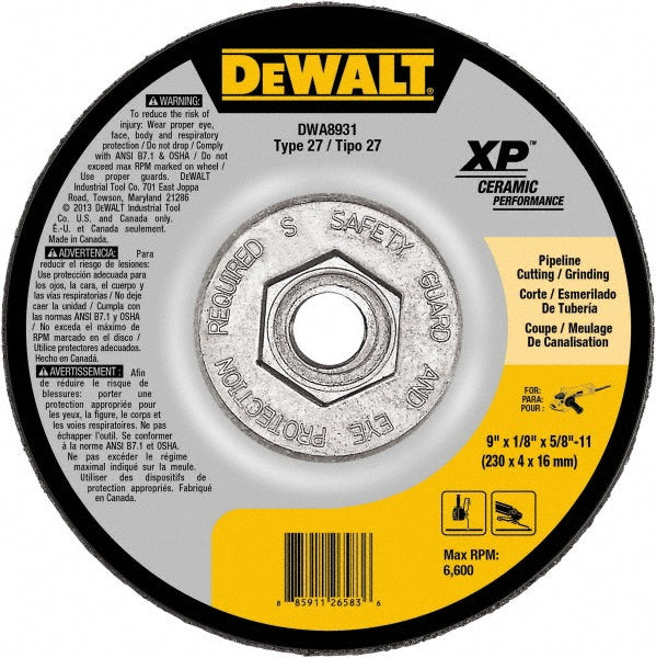 DeWALT DWA8931 Depressed Center Wheel Type 27, 9" Dia, 0.13" Thick, Ceramic