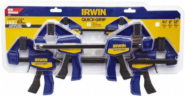 Irwin 1964749 Carbon Steel Bar Clamp Set (2) 4-1/2", (2) 6" & (2) 12" Capacity, 2-7/16" Throat Depth