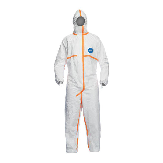 Dupont TJ198TWHXL0025PI Disposable Coveralls Airborne Particulate, Liquid & Abrasion Protection, Size X-Large, 1.7401 oz, Tyvek, Zipper & Stormflaps Closure