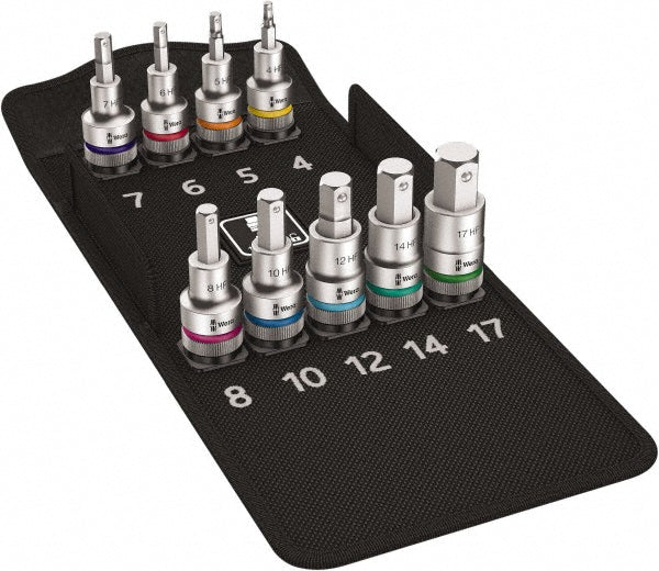 Wera 05004201001 Hex Bit Socket Set 1/2" Drive, 9 Pc, 4 to 17 mm Hex