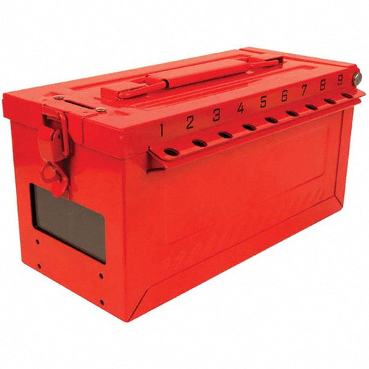 Master Lock S600 Group Lockout Boxes Portable or Wall Mount Portable Maximum Number of Padlocks 19 Color Red Box Material Stainless Steel Overall Height (Inch) 5-43/64 Overall Width (Inch) 6-27/64 Overall Depth (Inch) 12 Special Features Storage & Simplifi