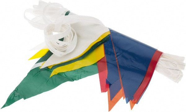 PRO-SAFE 03-403-60 Pennants Color Multicolored  Overall Length (Feet) 60.00  Pennant Length (Inch) 12  Pennant Width (Inch) 9  Number of Pennants 50  Material Vinyl