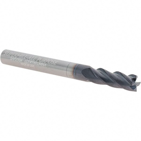 Supermill 5251147 Square End Mill 1/4" Dia, 3/4" LOC, 4 Flute, Solid Carbide