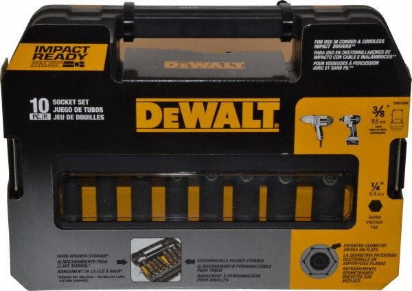 DeWALT DW22838 Deep Impact Thin Wall Socket Set 10 Pc, 3/8" Drive, 5/16 to 3/4" Socket