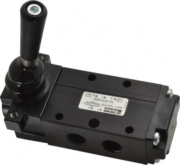 Parker 521831000 Mechanically Operated Valve 4-Way & 3-Position CC, Lever-Manual Return Actuator, 1/4" Inlet, 1/4" Outlet, 2 Position