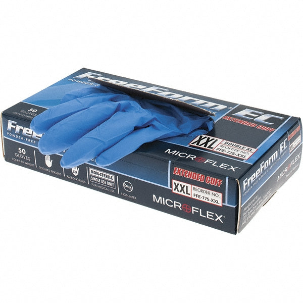 Ansell FFE-775-XXL Series Microflex FreeForm Disposable Gloves Size 2X-Large, 4.7 mil, Uncoated-Coated Nitrile, Medical Grade, Unpowdered