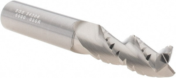 Kyocera SGS Precision Tools 34306 Corner Radius End Mill 1/2" Dia, 1-1/4" LOC, 0.03" Radius, 3 Flutes, Solid Carbide