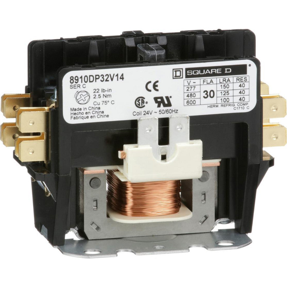 Square D 8910DP32V14 2 Pole, 30 Amp Inductive Load, 24 Coil VAC at 50/60 Hz, Definite Purpose Contactor