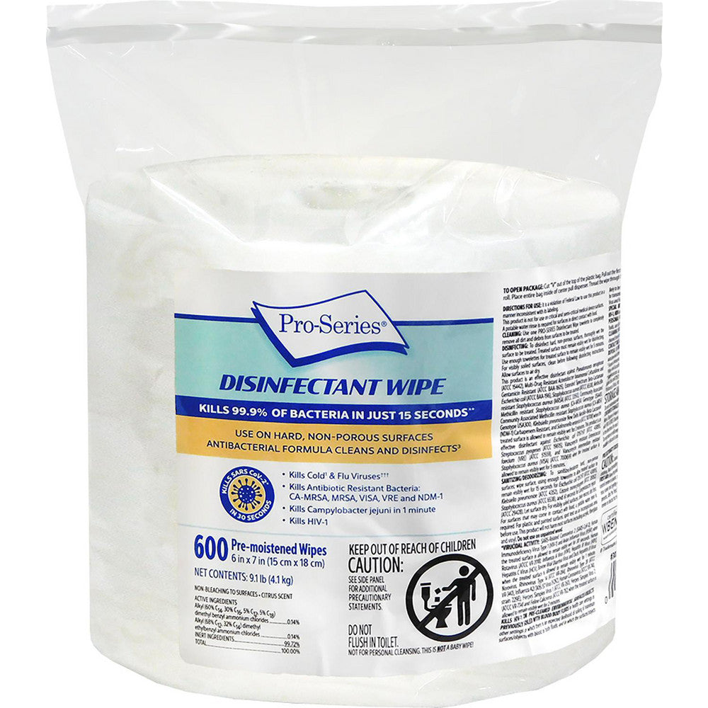 Pro-Series Wipers 30201 Disinfecting Wipes, Pre-Moistened, Refill Roll for Center Pull Canister, White