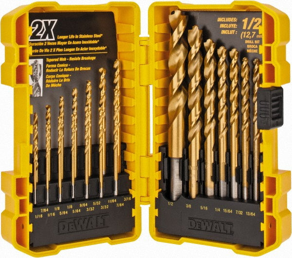 DeWALT DW1361 Drill Bit Set  Jobber Length Drill Bits,  21 Pc,  0.0625" to  0.5000" Drill Bit Size,  135 deg, High-Speed Steel