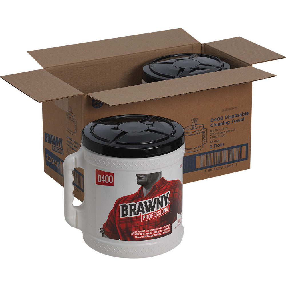 Brawny Professional 20040 D400 Disposable Cleaning Towels, Centerpull Roll With Bucket, Orange