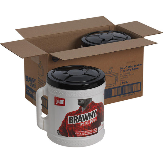 Brawny Professional 20040 D400 Disposable Cleaning Towels, Centerpull Roll With Bucket, Orange