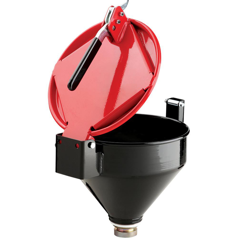 New Pig DRM1125-RD-NPT Drum Funnels & Funnel Covers Product Type Drum Funnel  Funnel Capacity 1.9  Compatible Drum Capacity 20 gal,30 gal,55 gal  Overall Diameter 15  Overall Height 13in  Material Powder Coated Steel