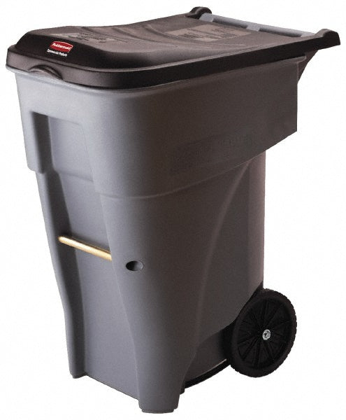 Rubbermaid FG9W2100GRAY Rollout Plastic Trash/Garbage Can/Bin with Wheels, 65 Gal, Gray