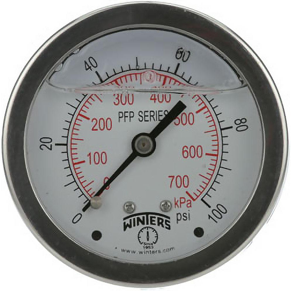 Winters PFP824 Pressure Gauge 2-1/2" Dial, 0 to 100 psi, 1/4" Thread, NPT, Bottom Mount