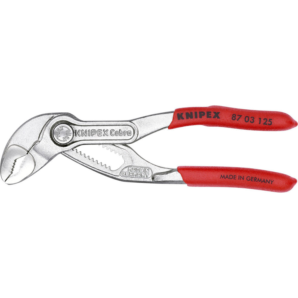 Knipex 87 03 125 Tongue & Groove Pliers Type Pump Pliers  Overall Length Range 4 to 6.9 in  Side Cutter No  Handle Type Comfort Grip  Jaw Length (Inch) 39/64  Jaw Width (Inch) 1-3/8
