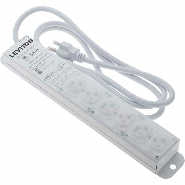 Leviton 5306M-2S7 6 Outlets, 125 VAC20 Amps, 7' Cord, Standard Power Outlet Strip