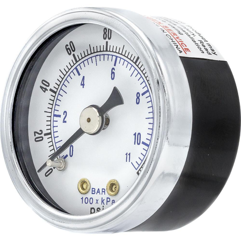 PIC Gauges 102D-158F Pressure Gauge 1-1/2" Dial Dia, 0 to 160 psi, 1/8" NPT, Center Back Mount