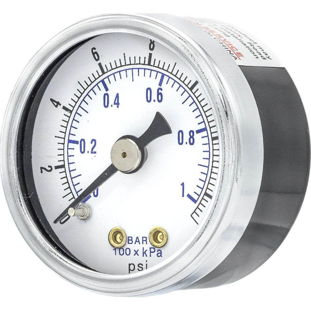PIC Gauges 102D-158B Pressure Gauge 1-1/2" Dial Dia, 0 to 15 psi, 1/8" NPT, Center Back Mount