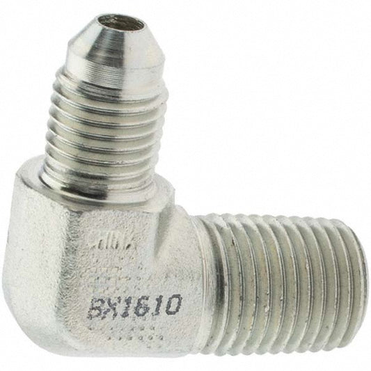 Brennan 10326 Steel Flared Tube 90 &deg Elbow 1/4" Tube OD, 7/16-20 x 1/4-18 Thread, 37 &deg Flared Angle