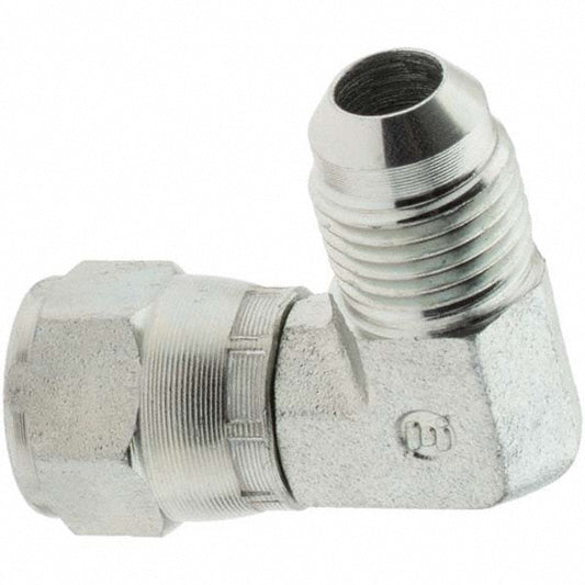 Brennan 10612 Steel Flared Tube Swivel 90 &deg Elbow 3/8" Tube OD, 9/16-18 x 9/16-18 Thread, 37 &deg Flared Angle