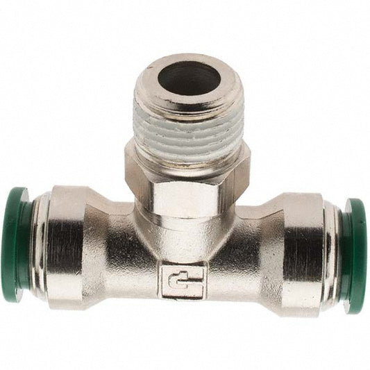 Parker -12558-2 Push-To-Connect Tube to Male & Tube to Male NPT Tube Fitting Male Swivel Branch Tee, 3/8" Thread, 1/2" OD