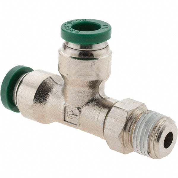 Parker 12561 Push-To-Connect Tube to Male & Tube to Male NPT Tube Fitting Male Swivel Run Tee, 1/8" Thread, 1/4" OD