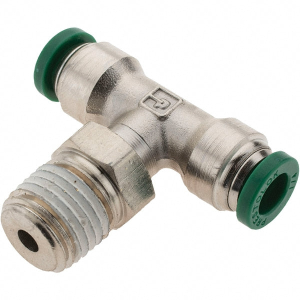 Parker 12557 Push-To-Connect Tube to Male & Tube to Male NPT Tube Fitting Male Swivel Branch Tee, 1/4" Thread, 1/4" OD