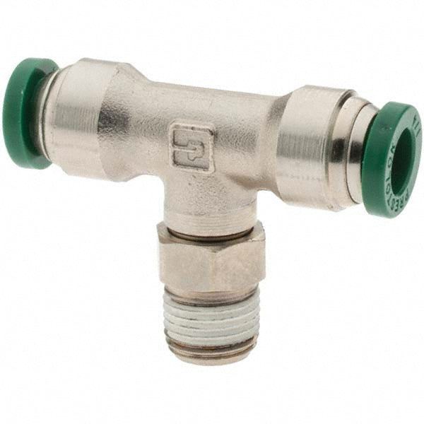Parker 12556 Push-To-Connect Tube to Male & Tube to Male NPT Tube Fitting Swivel Male Branch Tee, 1/8" Thread, 1/4" OD