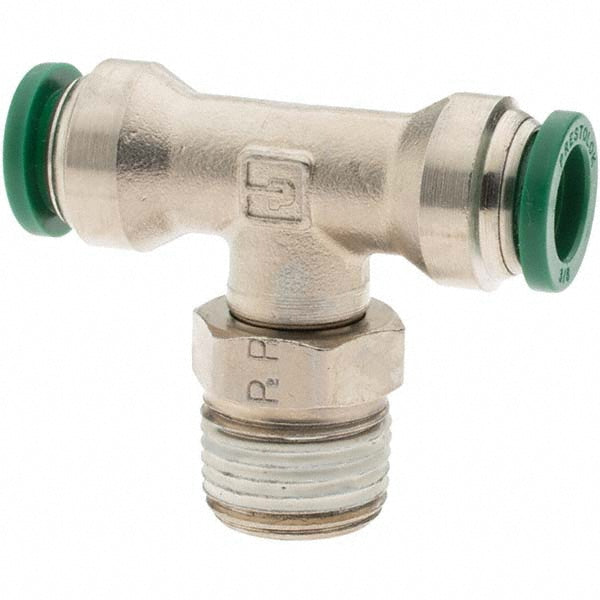 Parker -12558-1 Push-To-Connect Tube to Male & Tube to Male NPT Tube Fitting Swivel Male Branch Tee, 3/8" Thread, 3/8" OD