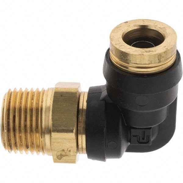 Parker PF-00058 Push-To-Connect Tube to Male & Tube to Male NPT Tube Fitting 90 &deg Swivel Male Elbow, 3/8" Thread, 3/8" OD
