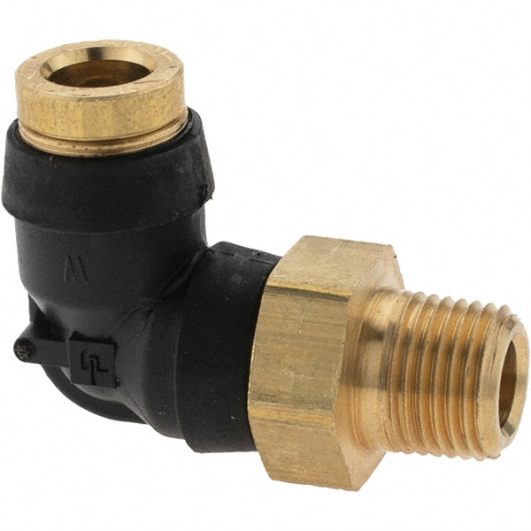 Parker BD-PF-00053 Push-To-Connect Tube to Male & Tube to Male NPT Tube Fitting 90 &deg Swivel Male Elbow, 1/8" Thread, 1/4" OD