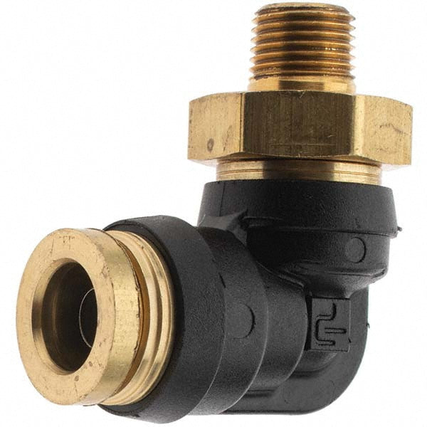 Parker PF-00056 Push-To-Connect Tube to Male & Tube to Male NPT Tube Fitting 90 &deg Swivel Male Elbow, 1/8" Thread, 3/8" OD