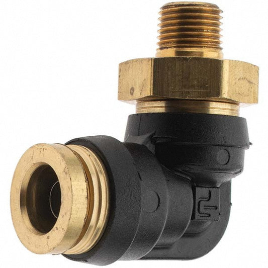 Parker PF-00056 Push-To-Connect Tube to Male & Tube to Male NPT Tube Fitting 90 &deg Swivel Male Elbow, 1/8" Thread, 3/8" OD