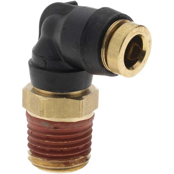 Parker BD-PF-00054 Push-To-Connect Tube to Male & Tube to Male NPT Tube Fitting 90 &deg Swivel Male Elbow, 1/4" Thread, 1/4" OD