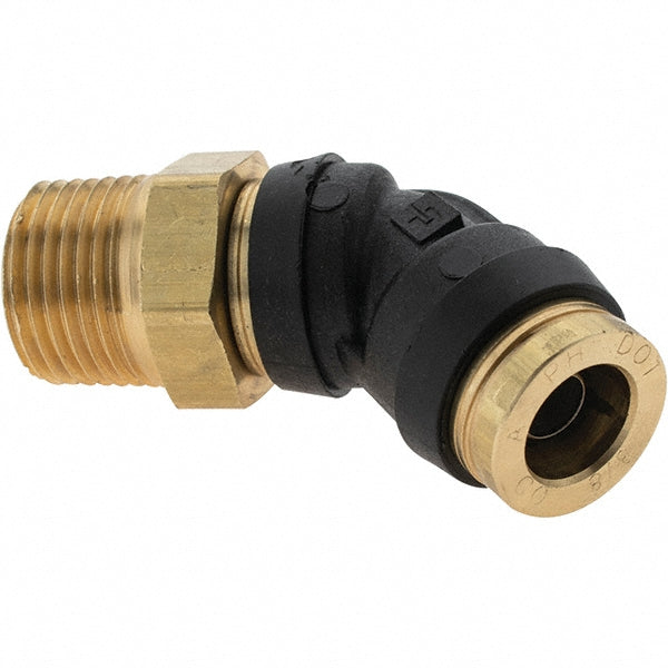 Parker PF-00083 Push-To-Connect Tube to Male & Tube to Male NPT Tube Fitting Swivel 45 &deg Male Elbow, 3/8" Thread, 3/8" OD