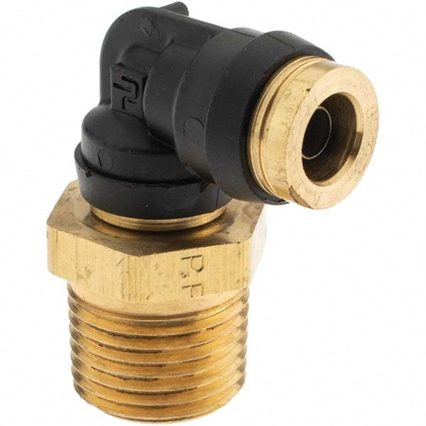 Parker PF-00059 Push-To-Connect Tube to Male & Tube to Male NPT Tube Fitting 90 &deg Swivel Male Elbow, 1/2" Thread, 3/8" OD