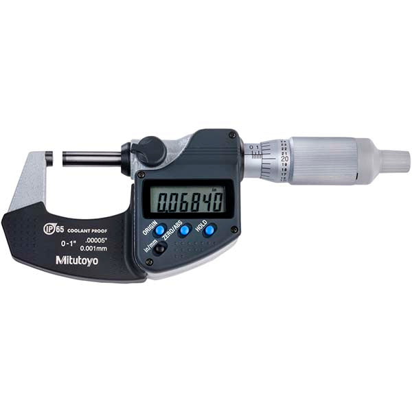 Mitutoyo 293-344-30CAL Electronic Outside Micrometer 1" Max, Solid Carbide Face, IP65